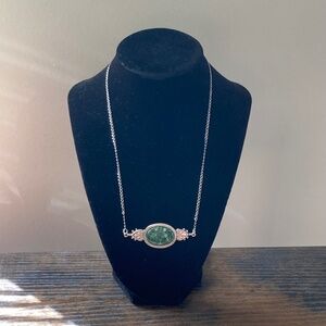 Silver and Green Stone Horizontal Pendant Necklace
